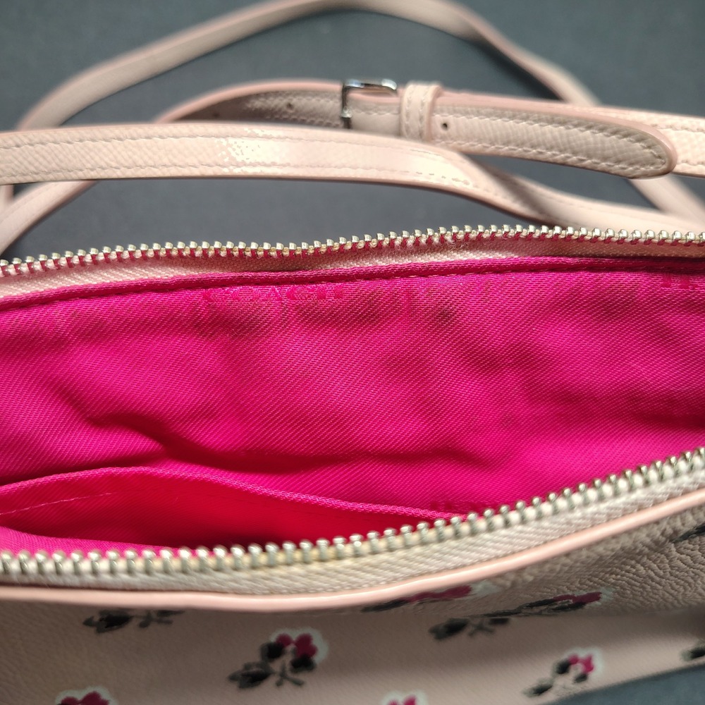 Coach Crossbody Bag Women Small Pink Floral Print Pebbled Leather Purse - Picture 8 of 9